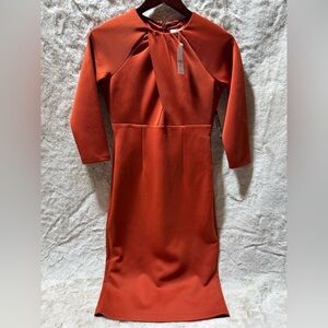 New York & Company Stretch Knee Length Burnt Orange Dress XS Petite